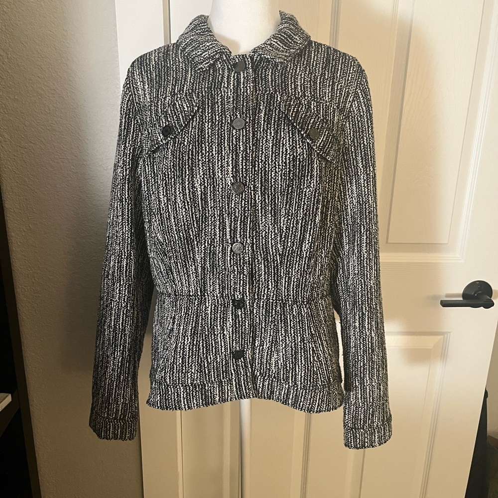 White House Black Market Monochrome Knit Teddy Jacket